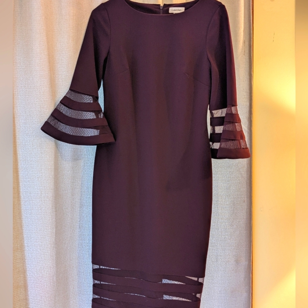 Elegant Plum Dress with Sheer Accents By Calvin Klein